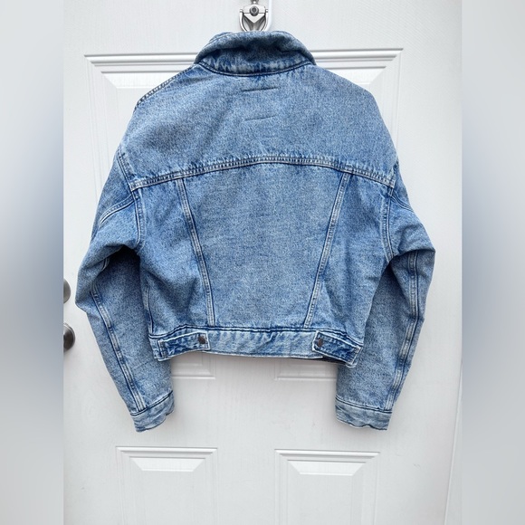 NWT Levi’s stone wash trucker denim bomber jacket w/red quilted lining • size XS - Picture 4 of 16